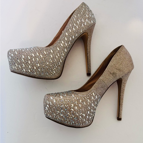 De Blossom Collection KINKO-178 Rhinestone Nude Sparkle Stiletto Pumps Size 9 - Picture 4 of 16